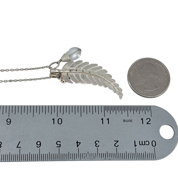 Sterling Silver 925 Crystal Feather Heart Charm Pendant Necklace 18"-19"-20" - Picture 4 of 4